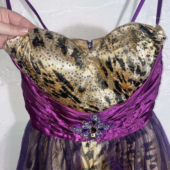 Night Scene Strapless Purple Leopard Print Party Dress M Tulle Beaded Fairy - Picture 3 of 10